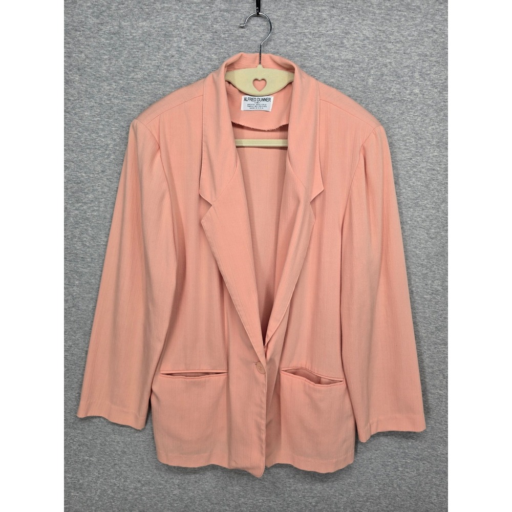 Alfred Dunner Vintage Peach Textured Single Button Blazer Jacket Made in USA 14